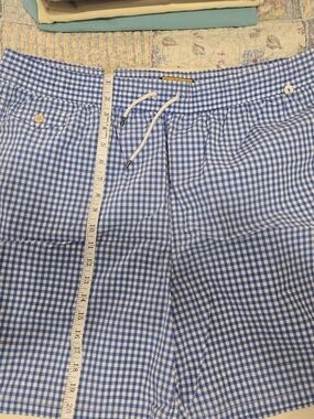Polo by Ralph Lauren Blue and White Gingham Drawstring Shorts